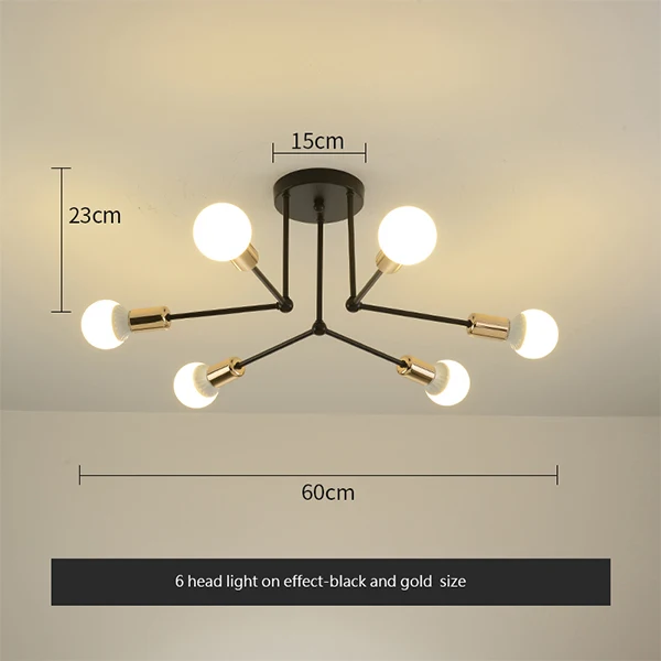 Новинка 6/8, черный/золотой кованый потолочный светильник, ретро промышленный Лофт, скандинавский купол, лампа для домашнего декора, столовая, кафе-бар - Цвет корпуса: 6 head black gold