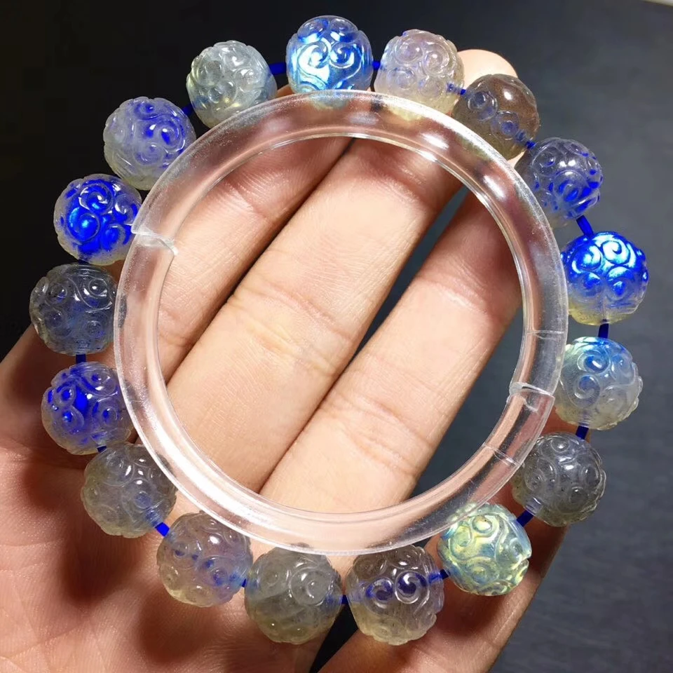 

11mm Natural Labradorite Strong Blue Lights Grey Moonstone Bracelet Women Men Gemstone Crystal Round Bead Bracelets AAAAA