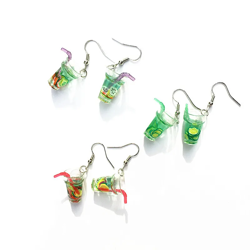 

Creative Resin Fruit Tea Drop Earrings Personality Summer Holiday Lemon Drink Earrings for Woman Girl Funny Party Jewelry