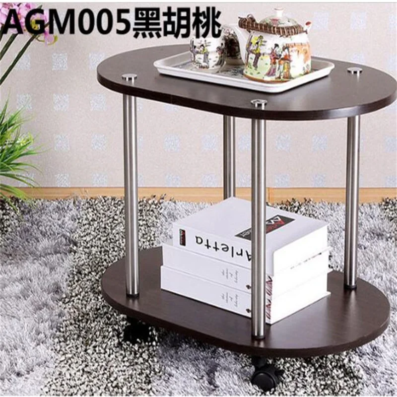 60*40*47CM Modern Wood Bedside Table Sofa Side Coffee Table Mobile Oval Tea Cart With Wheels