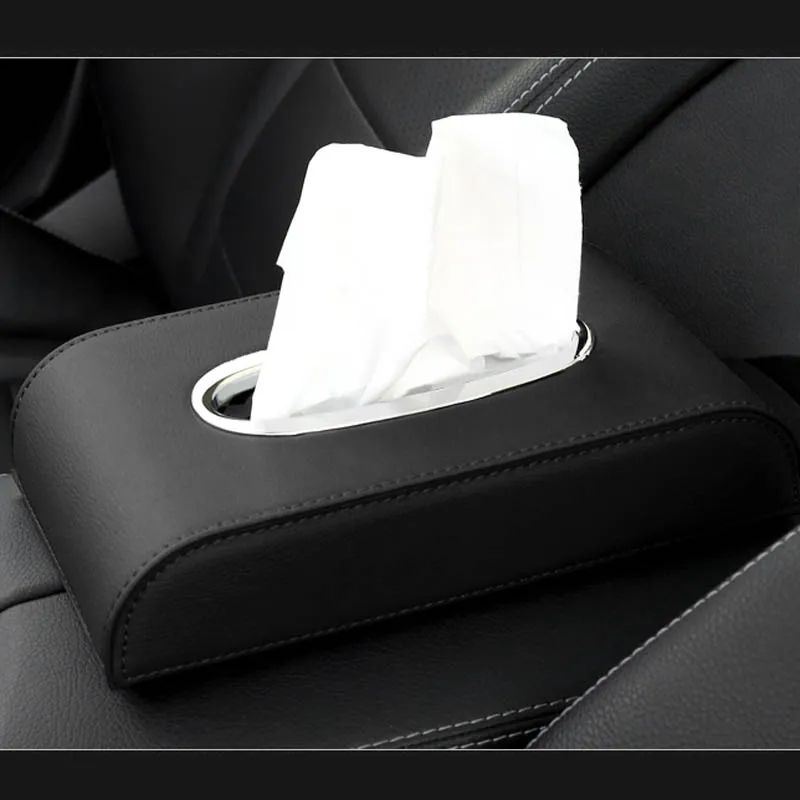 Fovor PU Leather Tissue Boxes Napkin Holder Car Visor Tissue Box for Home Office Car Decoration 