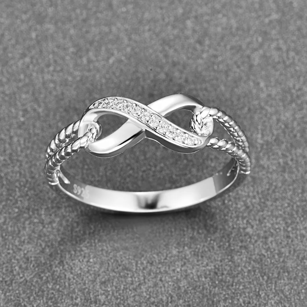 BONLAVIE Top Popular Personality 925 Sterling Silver Ring Twisted Infinity Symbol Crystal Finger Ring Women Wedding Accessories