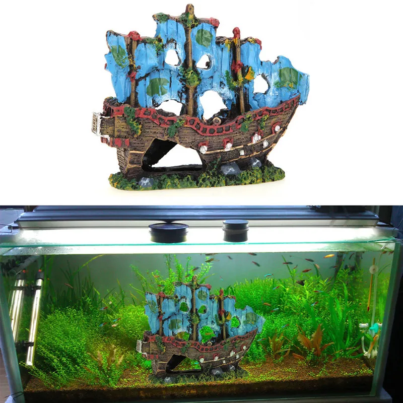 Resin Artificial Aquarium Wreck Boat Decoration Fish Tank Sunk Ship Ornament Aquatic Fish Shrimp