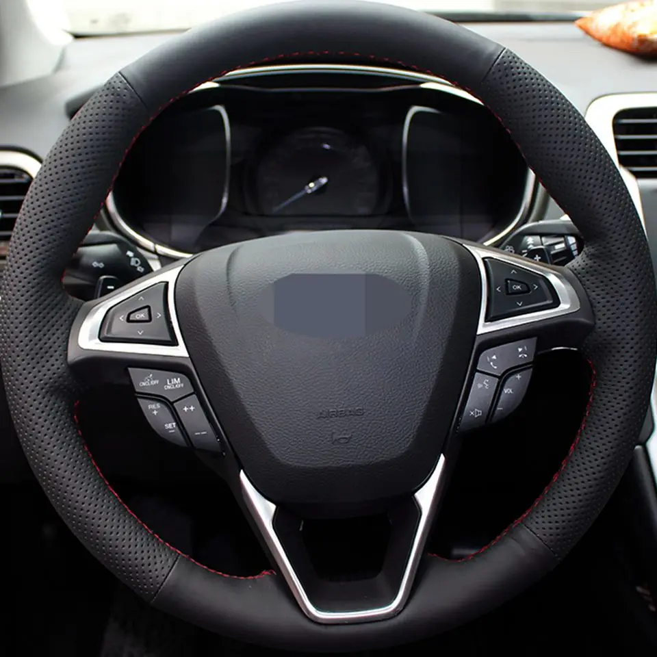 Черный искусственный кожаный сшитый вручную чехол рулевого колеса автомобиля для Ford Fusion Mondeo 2013 EDGE