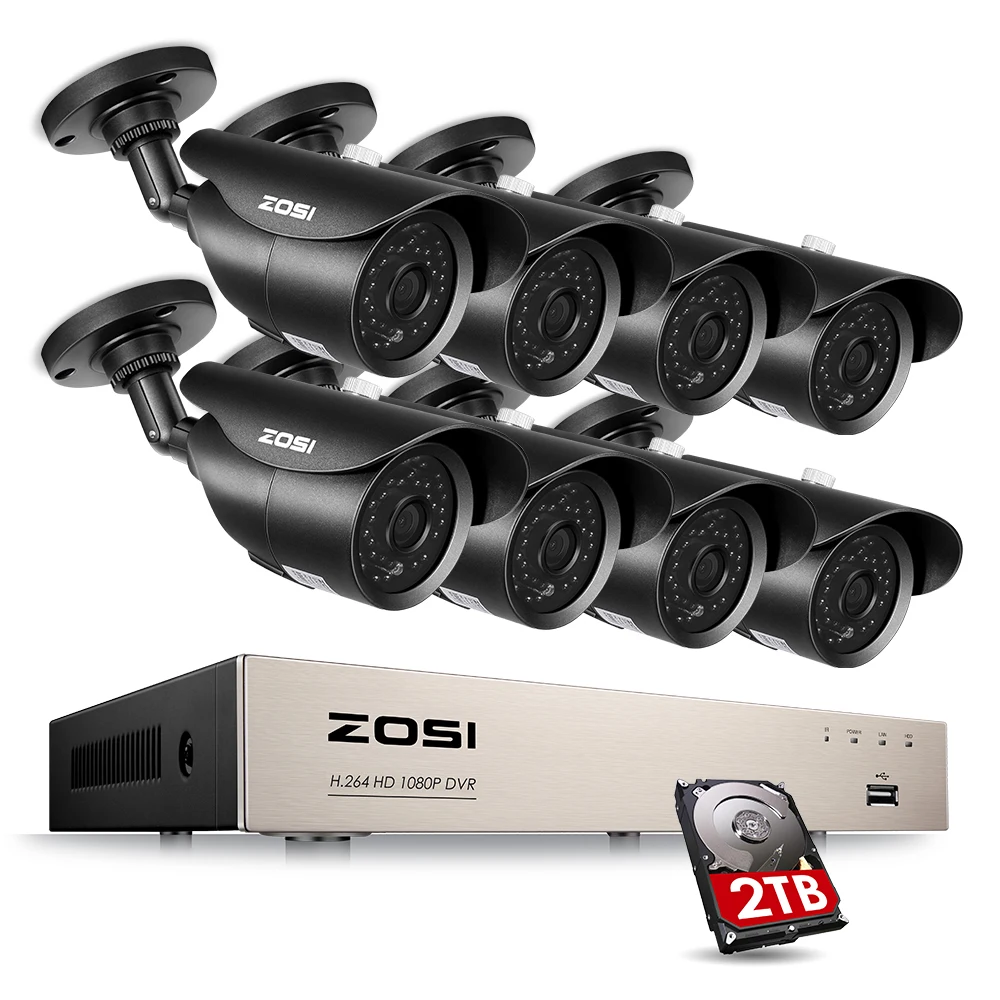 ZOSI 8CH CCTV System 1080P DVR 8PCS 2.0MP IR Weatherproof Outdoor Video