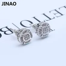 JINAO Для мужчин AAA CZ Золотой Круглый серебряного цвета серьги-гвоздики Украшенные стразами Для женщин модная обувь в стиле хип-хоп ювелирные изделия
