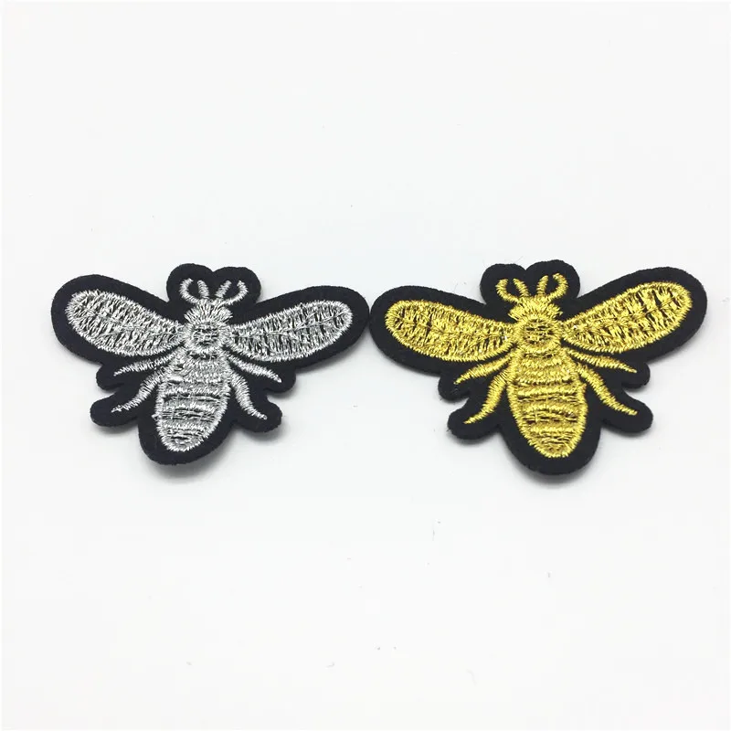 

10pcs 30x40mm Silver/Gold Bees Patches For Clothing Iron on Embroidered Appliques Sewing accessories badges