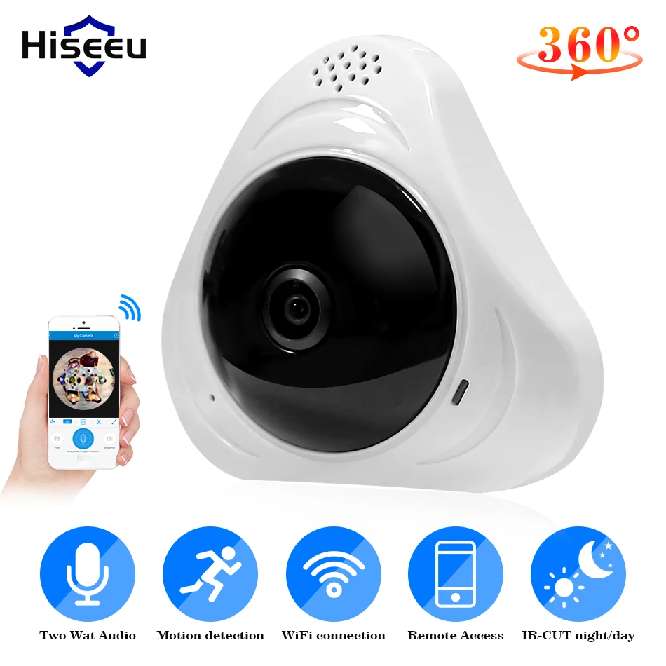 Hiseeu 960P 3MP 3D VR wifi FishEye IP font b camera b font 360 degree Full