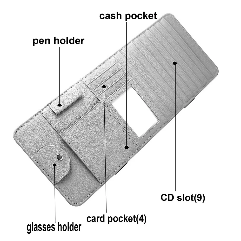 Genuine Leather Multifunction PU Car Sun Visor Storage Bag Auto Glasses Ticket Documents Folder Mobile Phone Organizer