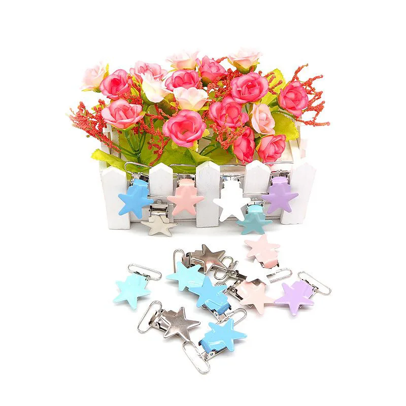 

Chenkai 5PCS 1'' 25mm Star Metal Suspenders Dummy Pacifier Soothers Holder Clips For DIY Baby Teething Chains Toy Accessories