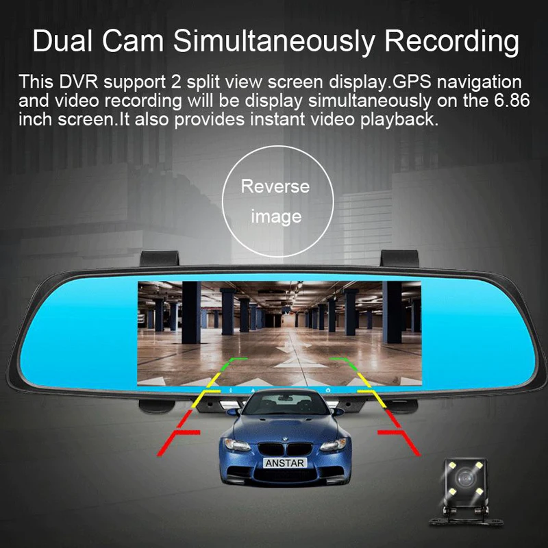 QUIDUX X7 6 86 &quotАвтомобильное Зеркало DVR 1080P WiFi Dashcam двойной объектив Android зеркало