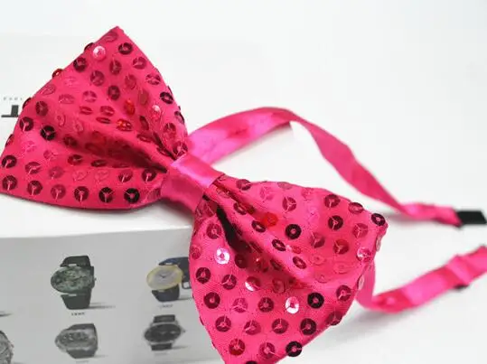 DKBLINGS 12 шт модный детский галстук-бабочка с пайетками взрослый Блестящий лук для косплея Для волшебного представления галстук-бабочка регулируемый - Цвет: hot pink