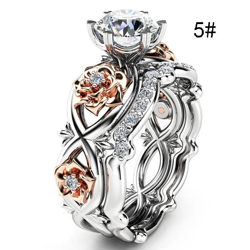 Женское кольцо с цветком розы и кристаллами серебристого цвета|crystal wedding ring|rose flower