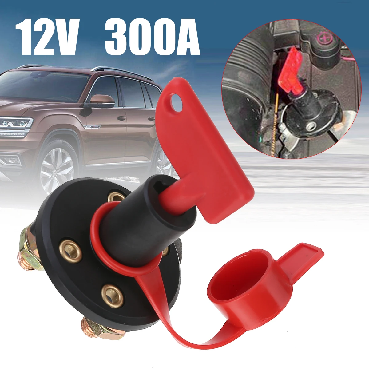 

1pc 12V 300A 4 Hole Battery Main Switch Disconnector Isolator Cut Off Disconnect Power M10 Copper Screw For Car Boat Truck