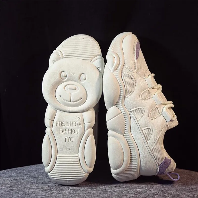 AGUTZM New Mesh Breathable Comfortable Sneakers Spring lace-up Woman Shoes Cute Bear Bottom woman casual flats chaussures Q953