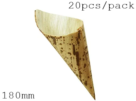 Продвижение-вечерние принадлежности для свадьбы, одноразовые экологически безопасные столовые приборы, 130*100 мм картофель фри/чипсы бамбуковый лист конус, 20/упаковка - Цвет: 180mm