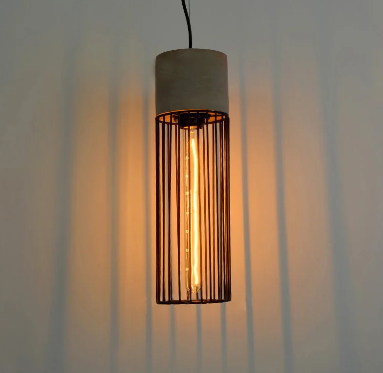 Post Modern Hanging Cement Pendant Lamp Contemporary Concrete Black Caged Pendant Lights Wrought Iron Lighting Fixture Edison (5)