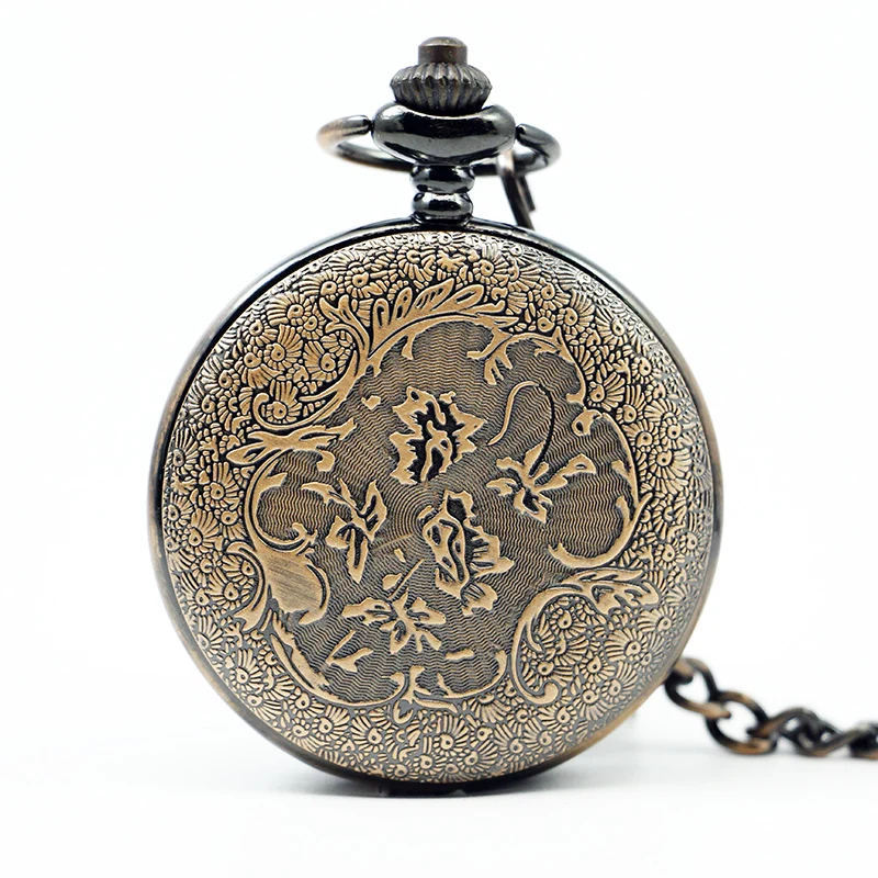Antique-Horse-Carved-Pendant-Half-Hunter-Vintage-Copper-Steel-Hollow-Value-Quality-Pocket-Watch