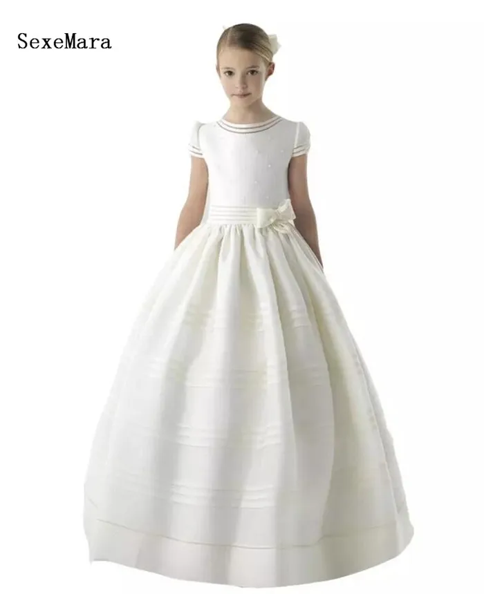 

New Arrival First Communion Dresses for Girls Vintage Satin Puffy Dress Ball Gown Girls Pageant Dresses Flower Girls Dresses