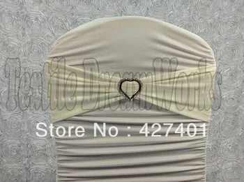 

Hot Sale Ivory Spandex Bands / Lycra Band /Chair Covers Sash With Heart Shape Diamond Buckle For Wedding & Banquet