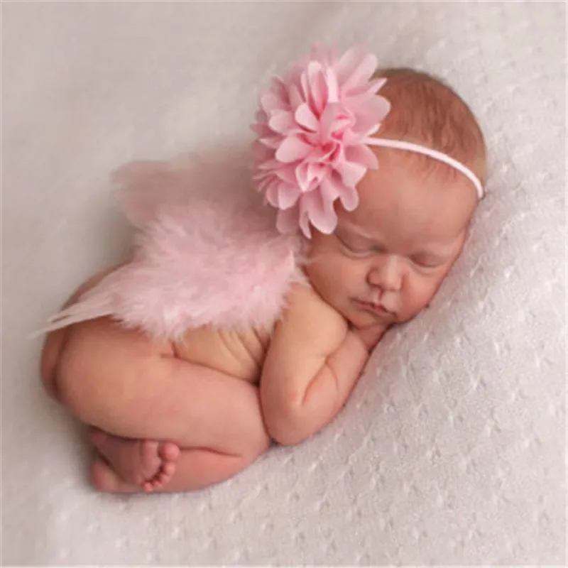 

Baby Girls Photo Props Angel's Feather Wings Set Feather Newborn Photography Props Baby Hair Accessories 0 to 6 Months Newborn