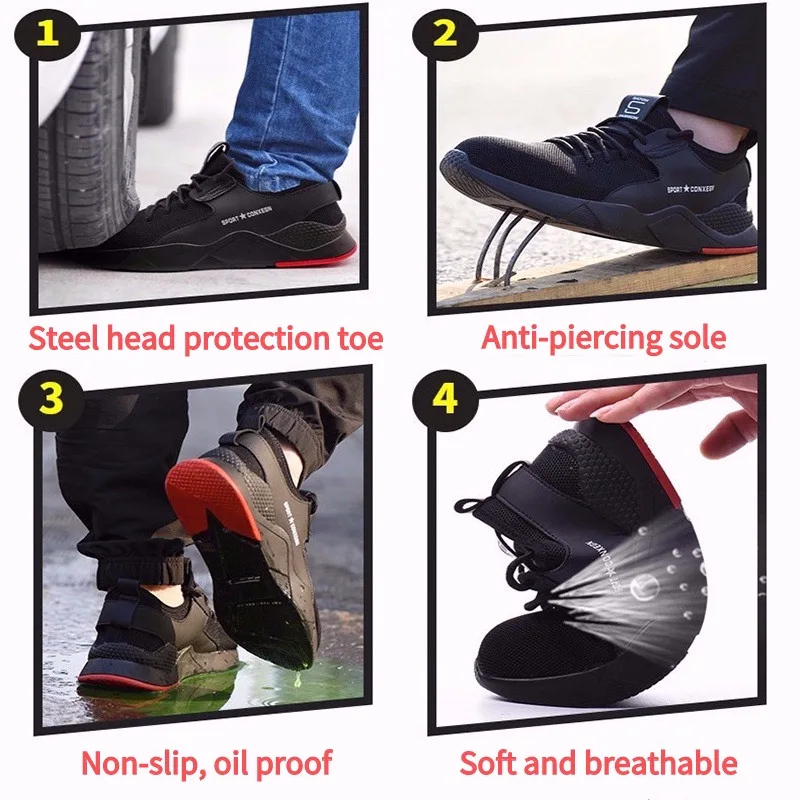 Брендовая Рабочая защитная обувь со стальным носком, мужские MS, легкие кроссовки, нескользящая Нескользящая сетчатая повседневная обувь размера плюс 35-48