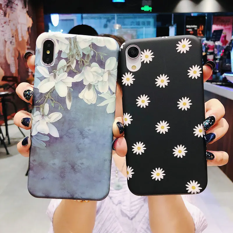

2019 Pequeno floral Caso de Telefone Para iphone X Xs Matte PC Tampa Traseira Para Xr Max 6 s 7 8 Plus Ultra Fina Casos Flor