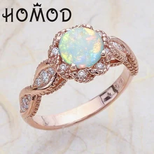 HOMOD Elegant Rainbow Opal Ring Fashion Rose Gold Filled White CZ Wedding Jewelry Engagement Oath Rings for Women anillos elegant purple black gold filled cz ring gold colors flowers rings unique vintage party wedding for women christmas jewelry