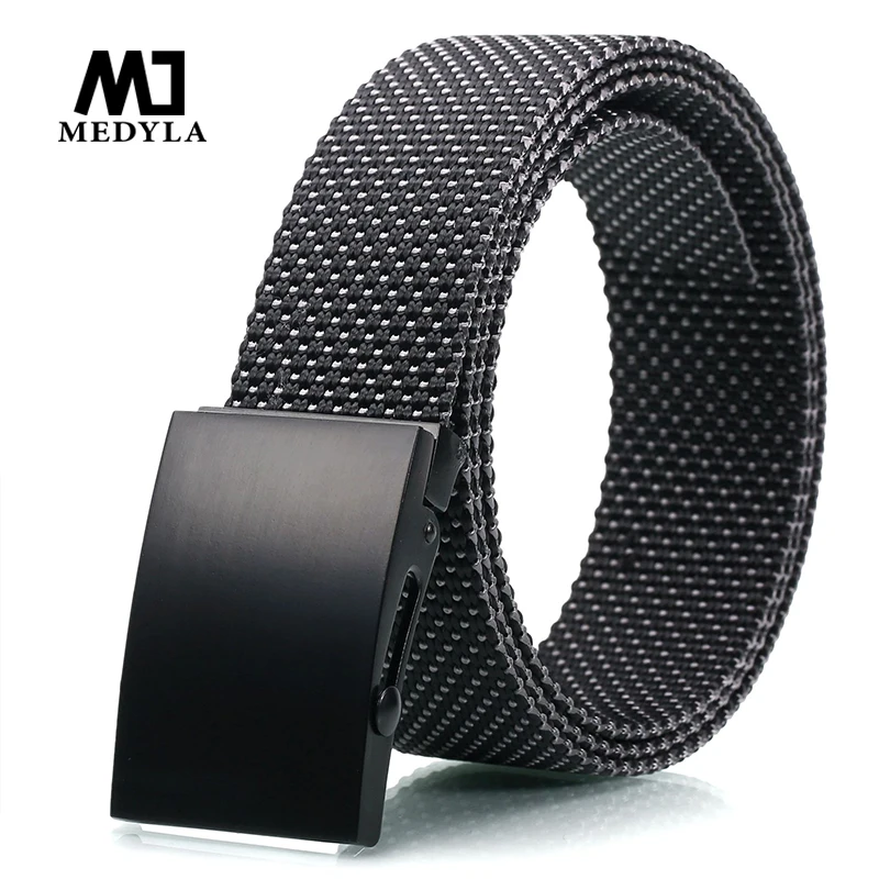 

MEDYLA New Brand Men's belt High Quality Nylon Black Zinc Alloy Buckle Spot Body Casual Belts For Men MD001