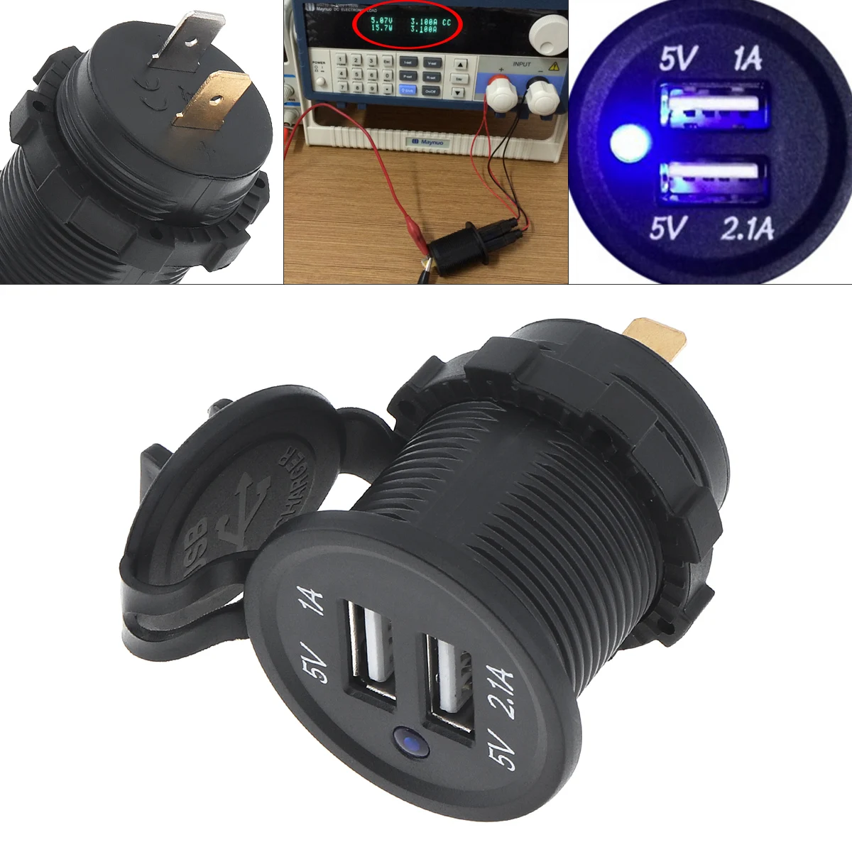 

Universal Motorcycle Car Charger Black 5V 3.1A Waterproof Dual USB Car Motorycycle Charger for Car Motorcycle Motorbike