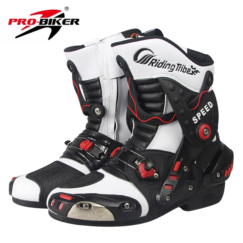 Профессиональные мотоциклетные ботинки для верховой езды; кожаные байкерские ботинки; дышащая гоночная обувь для мотокросса по бездорожью; A010 - Цвет: Белый