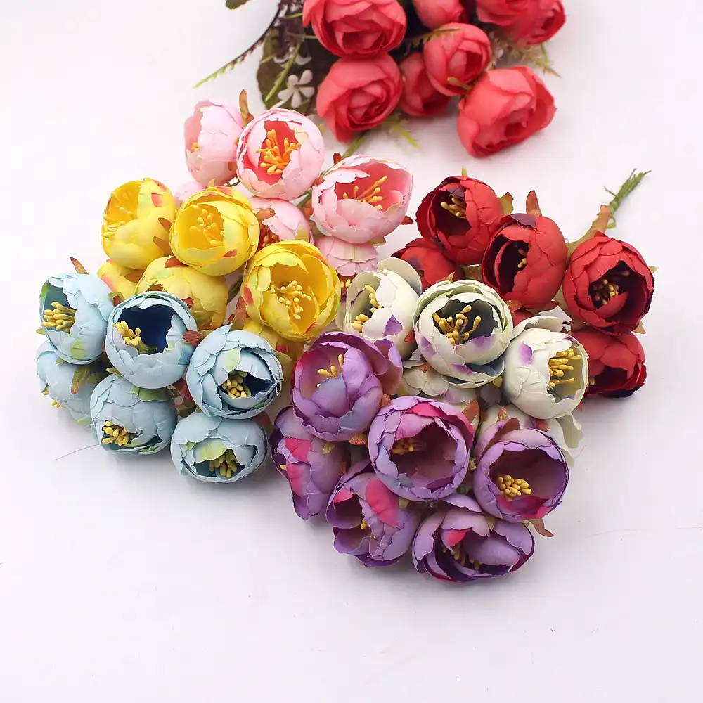 6pcs Mini Man Made Silk Stamens Small Tea Bag Bouquet Diy Wreath