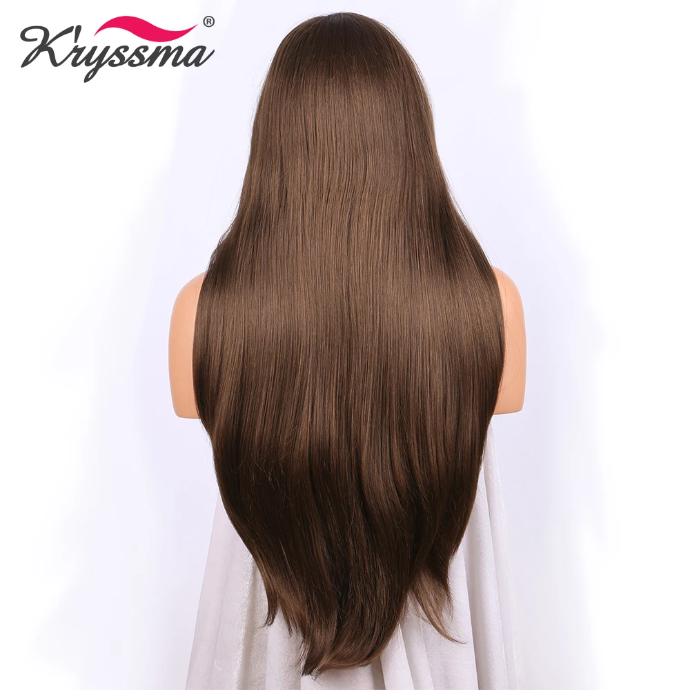 Темно-коричневый синтетический парик на кружеве, длинные прямые коричневые парики для женщин, 24 дюйма, свободная часть, бесклеевое Термостойкое волокно