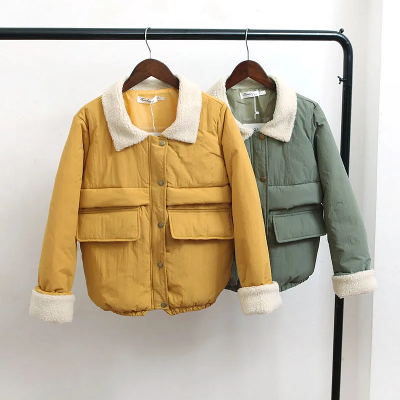 down puffer coat High Quality Wool Women Parkas Turn-down Collar Winter Short Coats Cotton Brown Vintage Jackets Fashion Coats Lu11 35 black puffer