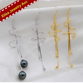 

S925 Sterling Silver Twist Design Pearl Drop Earrings Accessory Women DIY Pearl Earrings Jewelry Findings Silver&Gold 3pairs/Lot