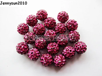 

8mm Fuchsia Top Quality Czech Crystal Rhinestones Pave Clay Round Disco Ball Spacer Beads For Jewelry Crafts 100pcs / Pack