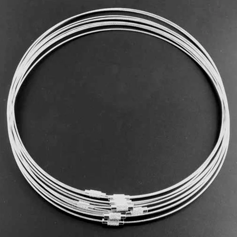 

50Pcs Silver Tone Round Steel Wire Screw Clasp Bubble Gum Choker Necklaces Jewelry Diy Findings 18"