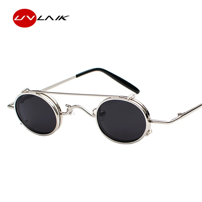 

UVLAIK Vintage Metal Steampunk Sunglasses Women Small Round Glasses Retro Removable Dual use Clip on Sun Glasses Edward Glasses
