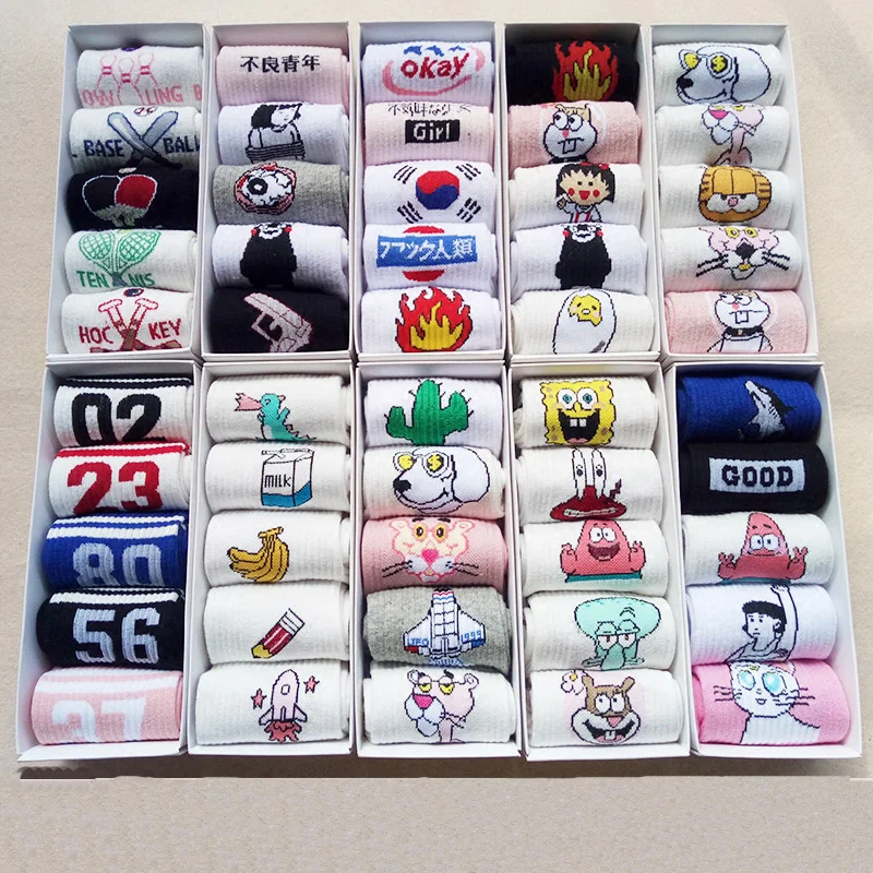 New Summer Cartoon Harajuku Kawaii Animals Cactus Letters stripe Cute socks for Women Cotton Funny Socks female Short Sox meias