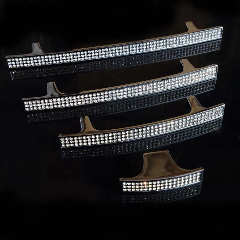 160 ملليمتر الأزياء ديلوكس rhinestone خزانة خزانة باب المطبخ مقابض فضية الزجاج والكريستال خزانة درج تسحب المقابض 128 ملليمتر 5\