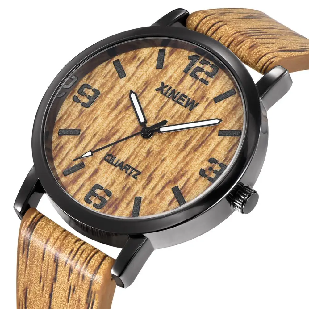 

Popular Casual Men Wooden Round Dial Arabic Numbers Analog Quartz Wrist Watch Gift Decor