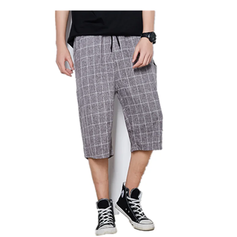 Высококачественные летние мужские свободные шорты широкие шаровары мужские s шорты клетчатые повседневные шорты мужские хлопковые пляжные льняные шорты