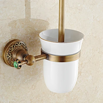 

Classical Solid Brass Toilet Brush Holders Green Stone Toilet Clean Holder Carved Bronze Toilet Brush Holders With Cup Set