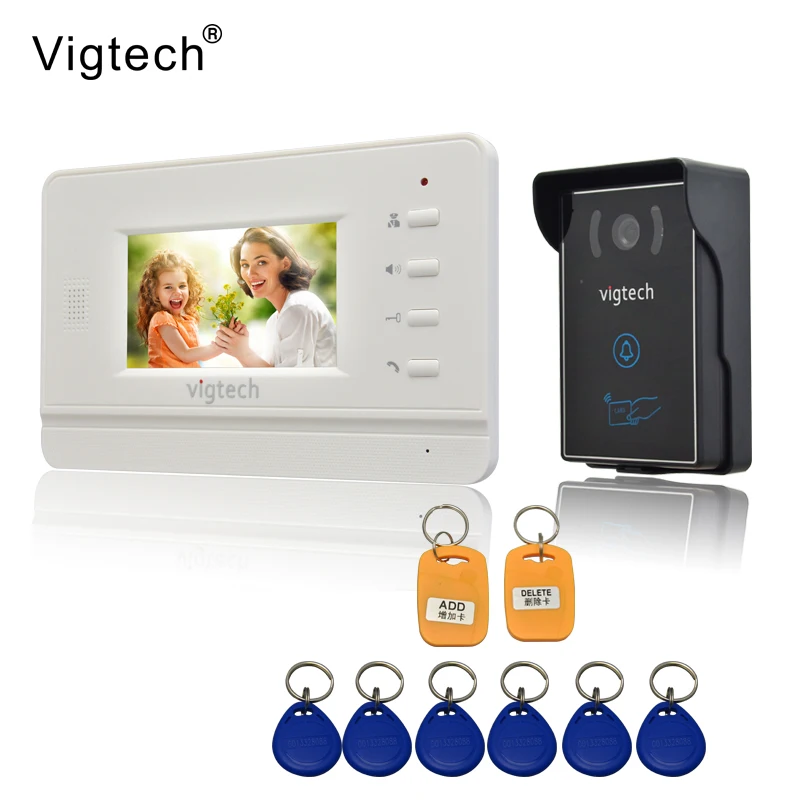 Vigtech домашний 4,3 ''ЖК-видео домофон система Комплект 700TVL RFID Водонепроницаемая ИК камера ночного видения Бесплатная доставка