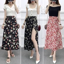 Прямая Женская длинная юбка летняя новая шифоновая цельная длинная юбка с цветочным принтом Пляжная Тюлевая юбка женская s