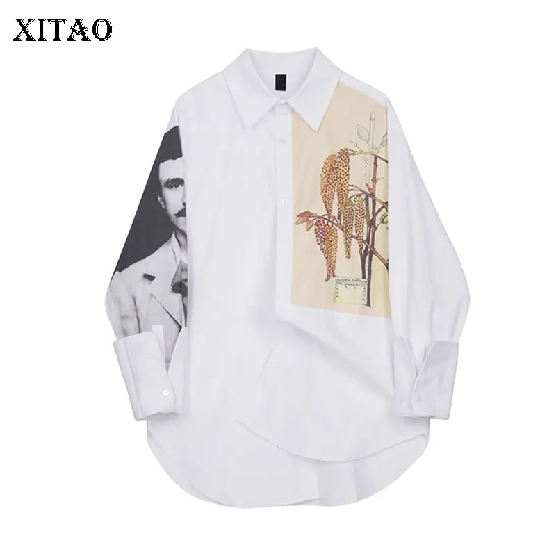 

[XITTAO] 2019 Spring Summer Women New Causal Full Sleeve Blouse Patchwork Character Pattern Print Turn-down Collar Shirt ZQ1234