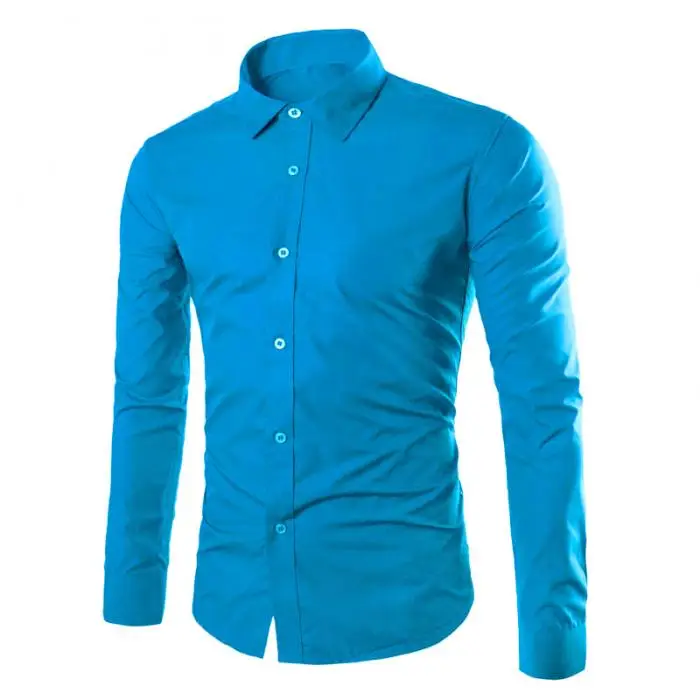 Весенне-осенние мужские рубашки с длинным рукавом одноцветные легкие в уходе противосминаемый мужские повседневные рубашки M-3XL NGD88