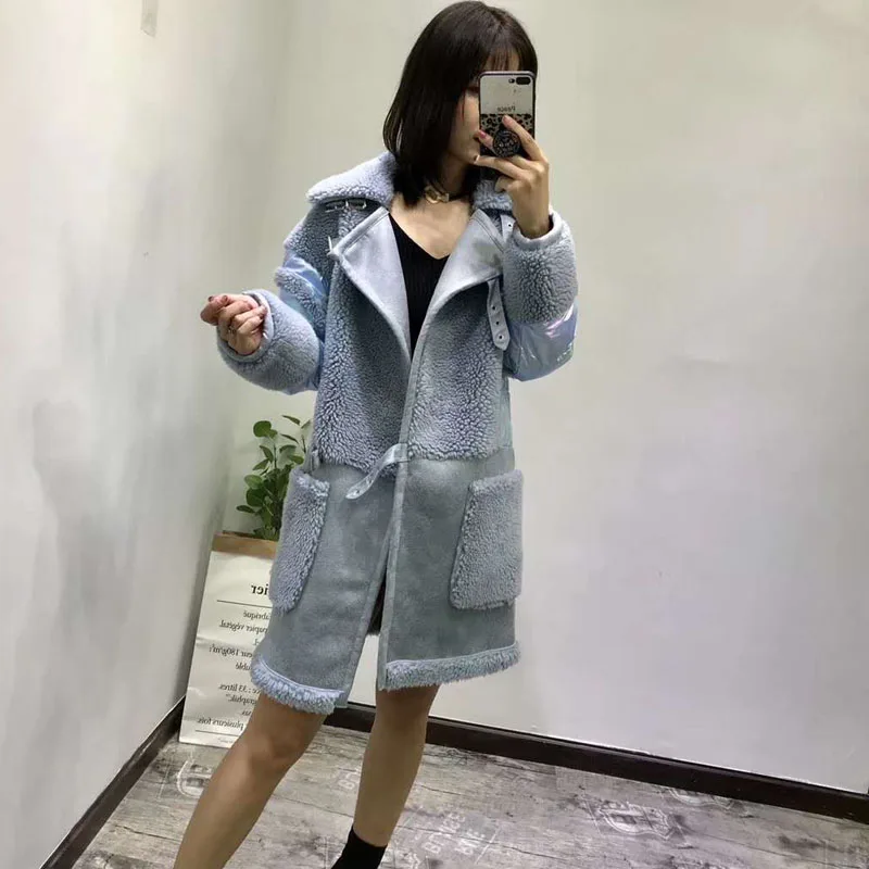 High quality wool blends coat real price new synthetic fur women winter patchwork duck down jacket thick warm female parka