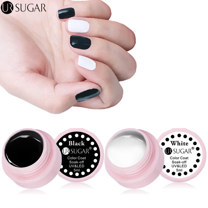 

UR SUGAR 5ml Soak Off UV Gel Pure Black White Color Coat UV & LED Nail Art Gel Polish Manicure Nail Varnish Lacquer Primer DIY