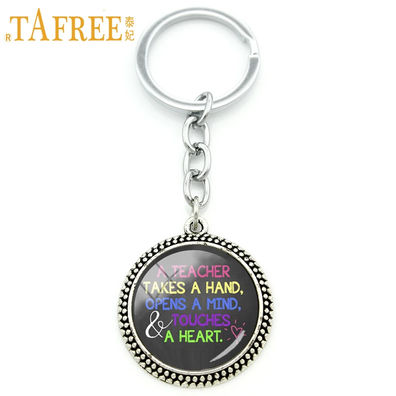 

TAFREE Pleasure Teacher's Day Key Chain colorful word on black background Keychain to be grateful to all teachers jewelry CT655